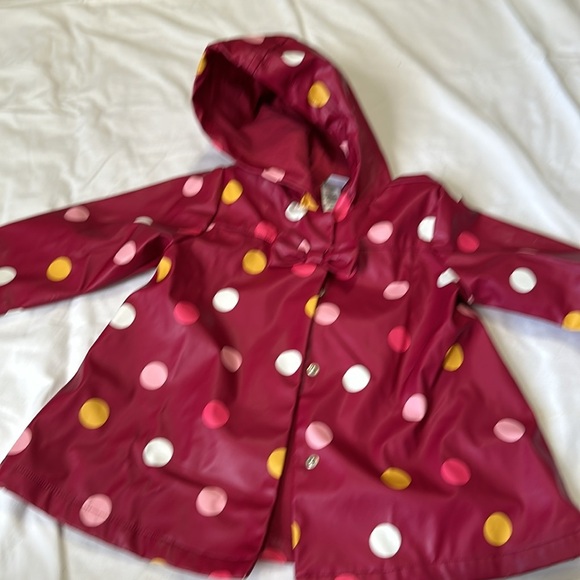 Little Me 24 Months Burgundy Rain Jacket with Multi-Colored Polka Dots - Picture 2 of 7